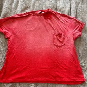 We The Free Free People Distressed Coral Red Crewneck Tee